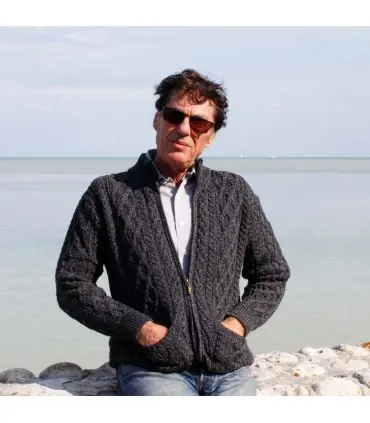 Men's Half Zip Aran Wool Sweater in pure merinowool