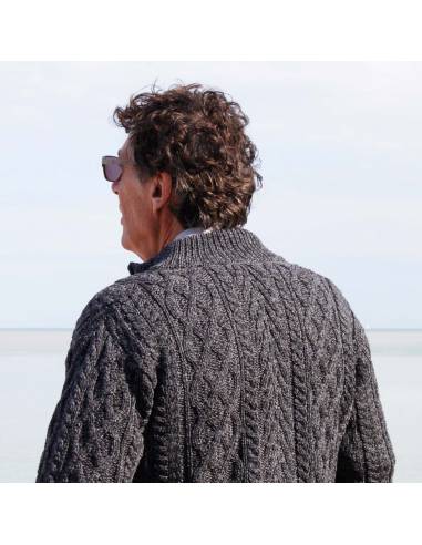 Jersey de lana Aran con media cremallera para hombre en merinowool puro