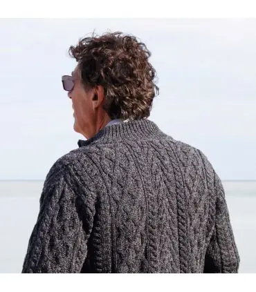 Men's Half Zip Aran Wool Sweater in pure merinowool