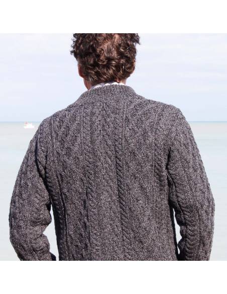 Herren Aran Wollpullover mit halbem Reißverschluss aus reiner Merinowolle