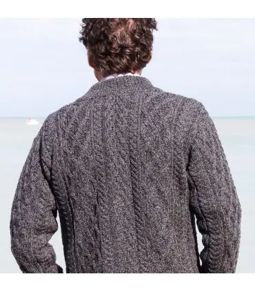 Herren Aran Wollpullover mit halbem Reißverschluss aus reiner Merinowolle