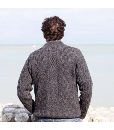 Men's Half Zip Aran Wool Sweater in pure merinowool
