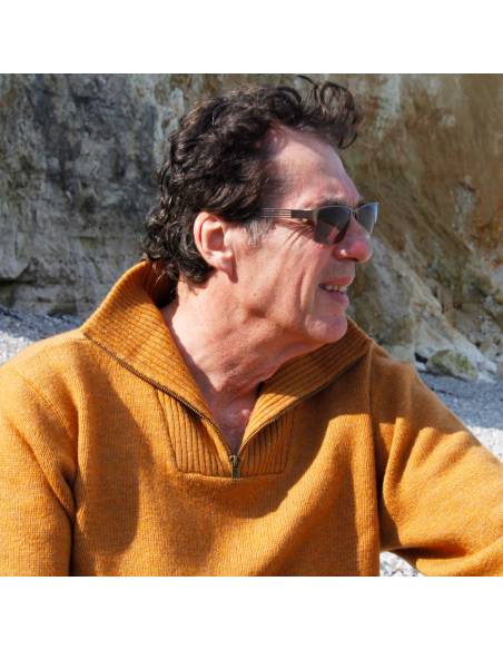 Men's jumper in pure virgin wool with ultra high collar