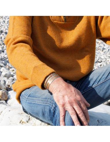 Pull Homme zip en pure laine vierge fil jaune en jersey jaune soleil 