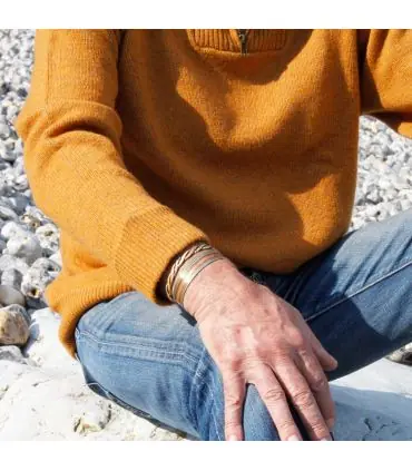 Pull Homme zip en pure laine vierge fil jaune en jersey jaune soleil 