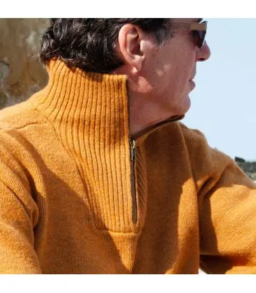 Pull Homme zip en pure laine vierge col très montant