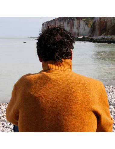 Pull hiver Homme zip en pure laine vierge et col très remontant jaune