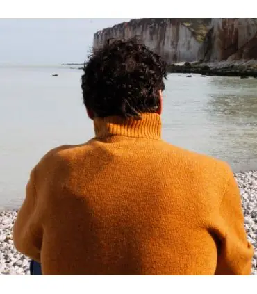 Pull hiver Homme zip en pure laine vierge et col très remontant jaune