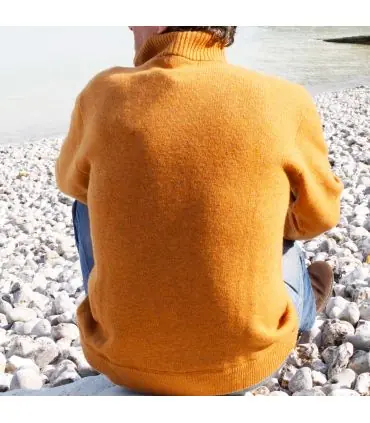 Pull col montant zip Homme en pure laine vierge Jaune
