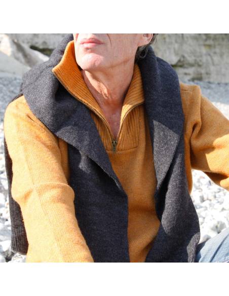 Pull Homme zip en pure laine vierge jaune soleil