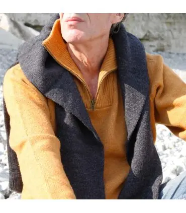 Pull Homme zip en pure laine vierge jaune soleil