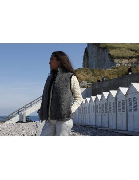 Gilet femme grand froid sans manche pure laine avec col fermeture ZIP