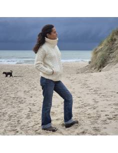 Women's Zip double collar cardigan pure merinowool