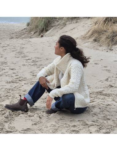 Women's Zip double collar cardigan pure merinowool