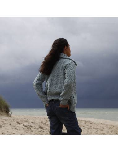 Damen Strickjacke mit doppeltem Kragen aus reiner Merinowolle