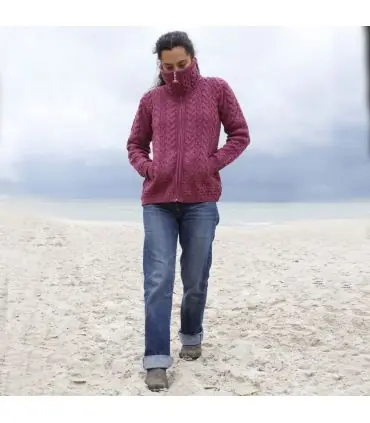Damen Strickjacke mit doppeltem Kragen aus reiner Merinowolle