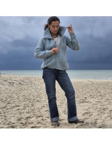 Women's Zip double collar cardigan pure merinowool