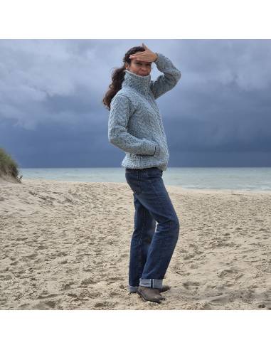 Women's Zip double collar cardigan pure merinowool