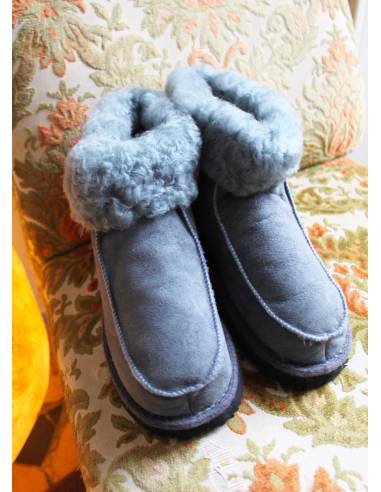 Chaussons chauds en peau de mouton Femme et Homme gris anthracite 