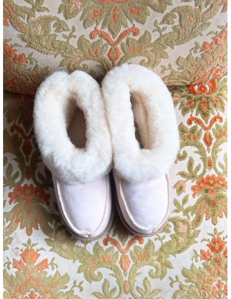 Chaussons chauds en peau de mouton Femme et Homme niege naturel peau de mouton non traîtée 