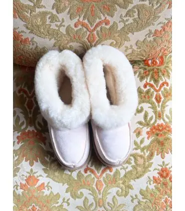 Chaussons chauds en peau de mouton Femme et Homme niege naturel peau de mouton non traîtée 