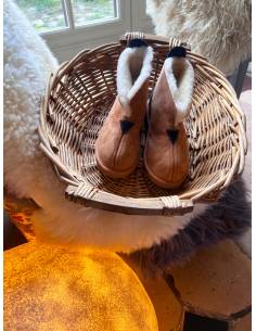 Chaussons Femme chauds et hauts en peau d'agneau moka et taupe  2
