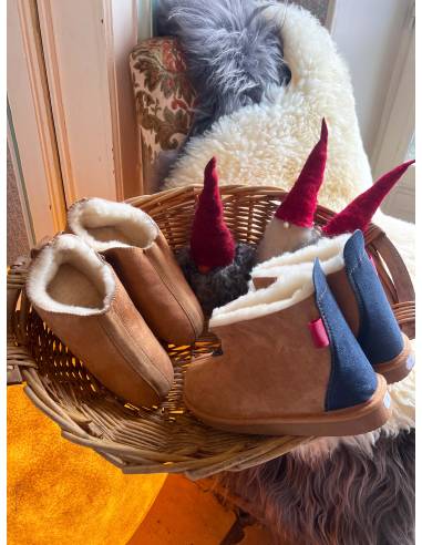 Chaussons Femme chauds et hauts en peau d'agneau bicolore 