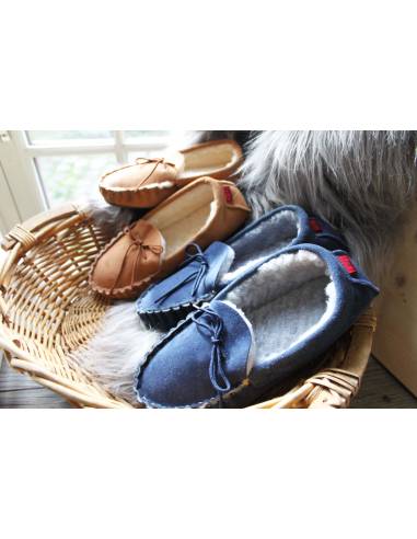 Chaussons homme mocassin hiver chauds en peau d'agneau véritable