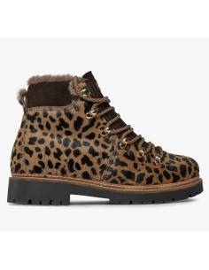 Bottines léopard luxe en peau de vache intérieur peau de mouton semelle antidérapante
