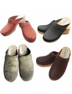 Women's Swedish clogs in  nubuck peach leather and wooden sole