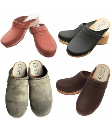 Sueco zuecos de madera y cuero nubuck aterciopelada mujer