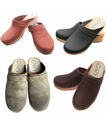 Women's Swedish clogs in  nubuck peach leather and wooden sole