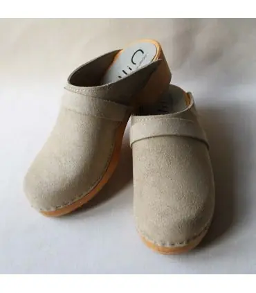 Sabot femme suédois en daim nubuck luxe beige naturel
