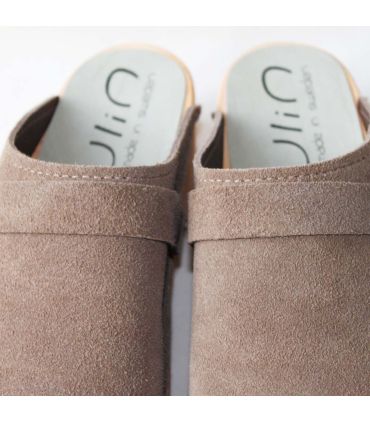 Sabots femme daim suède nubuck luxe taupe et biege 
