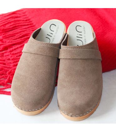 Sabots daim femmes en nubuck luxe bois de hêtre