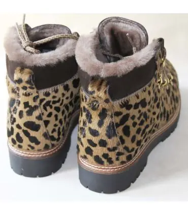 Bottines léopard luxe en peau de vache intérieur peau de mouton semelle antidérapante
