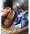 Chaussons mocassins homme chauds en peau d'agneau véritable