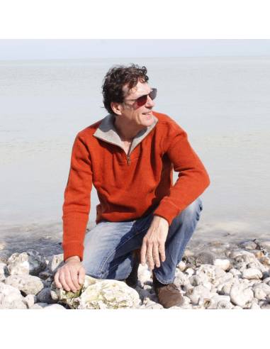 Men's jumper in pure virgin wool with ultra high collar