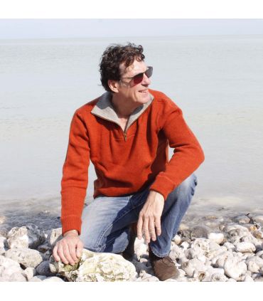 Men's jumper in pure virgin wool with ultra high collar