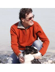 Men's jumper in pure virgin wool with ultra high collar