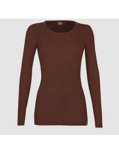 Haut femme chaud col rond pure laine mérinos rouge corten