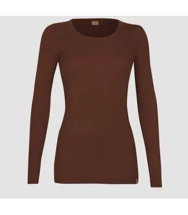 Haut femme chaud col rond pure laine mérinos rouge corten