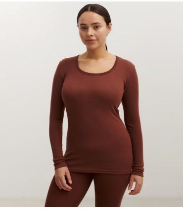 women's shirt long sleeves in pure merino wool red