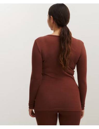 Maillot chaud femme col rond pure laine mérinos rouge corten