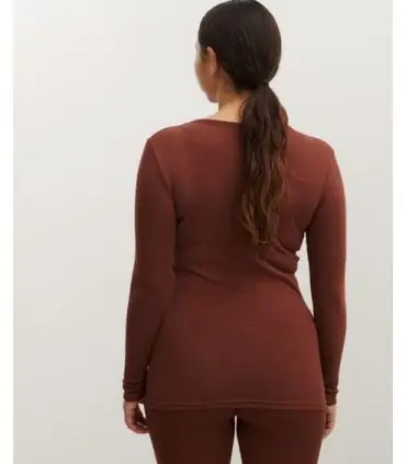 Maillot chaud femme col rond pure laine mérinos rouge corten