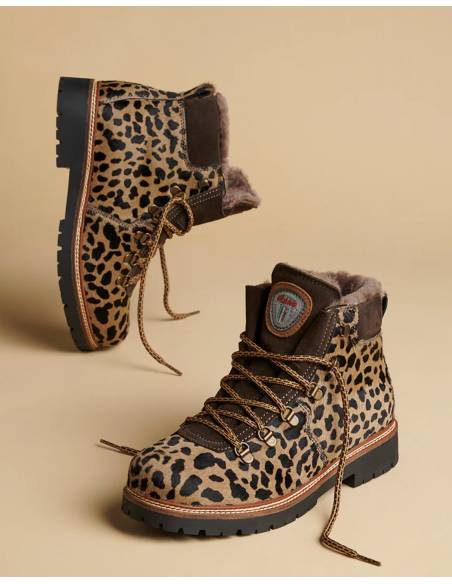 Warme Stiefeletten aus Wildleder mit Krokodilprint und Kaninchenkragen- Olang Imperial