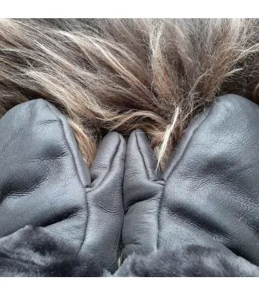 Moufles chaudes en peau d'agneau retournée choco dark