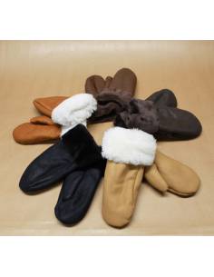 Moufles cuir Femme chaudes en peau d'agneau retournée