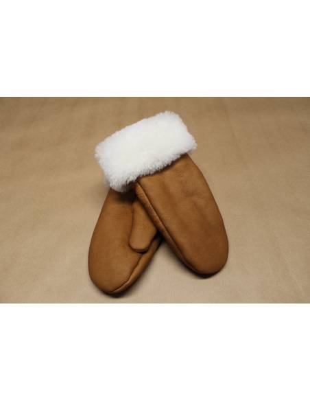 Moufles cuir Femme chaudes en peau d'agneau retournée