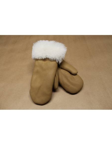 Moufles cuir Femme chaudes en peau d'agneau retournée